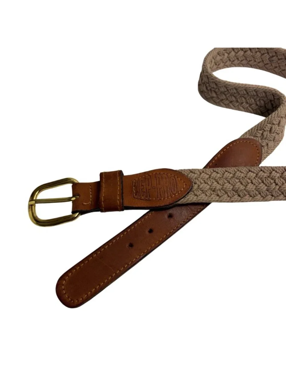Zep Pro Woven Canvas Belt Mens 38 Fits Big Brass Buckle Leather Classic USA Made